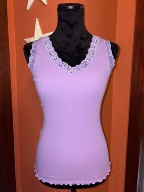 Victor Alfaro Lilac Lace-Trim V-Neck Tank